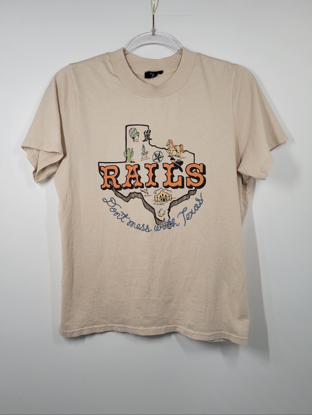 Rails Tan Beige Boyfriend T-Shirt Don't Mess With Texas 100% Cotton Women Size S